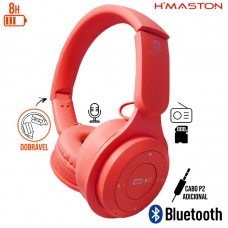 Headphone sem Fio Bluetooth/SD/Aux/Rádio FM Dobrável com Microfone B08 Hmaston - Vermelho Pastel